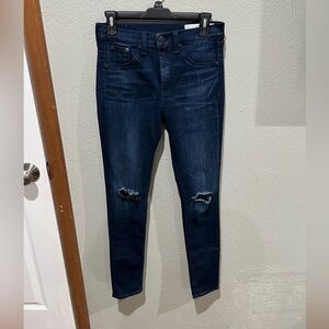 rag & bone Dark Blue Ripped Skinny Jeans Knee Rips EUC very Stylish Jeans